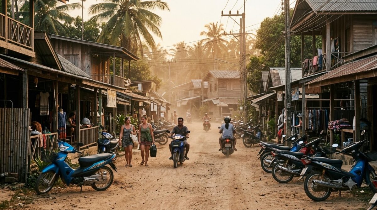 The unpaved dusty main road running through Santa Teresa, Costa Rica
