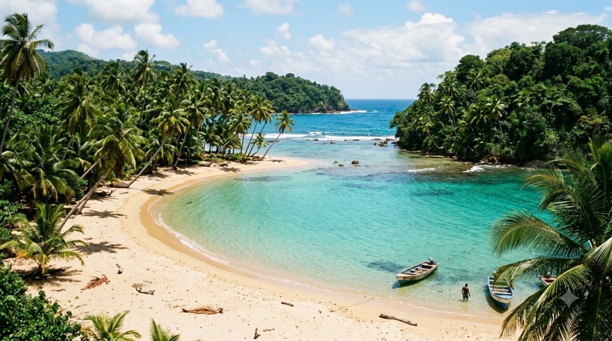 Punta Uva cove near Puerto Viejo with turquoise water and jungle to the shoreline