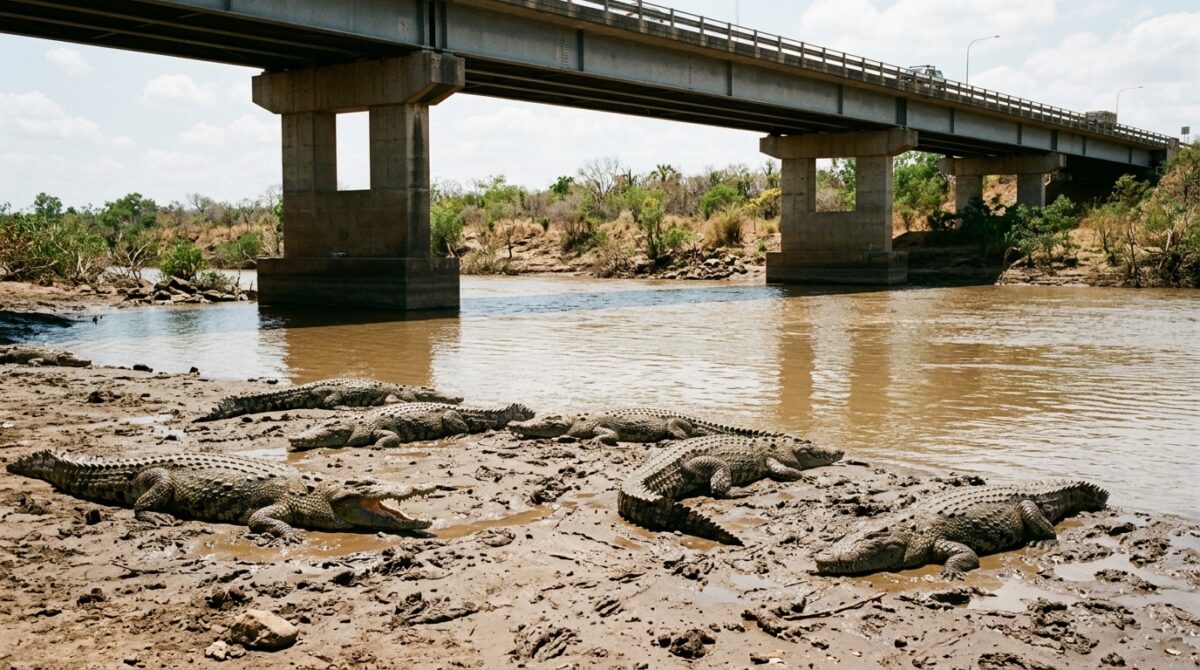 Large crocodiles on the riverbank of the Tarcoles River in Costa Rica