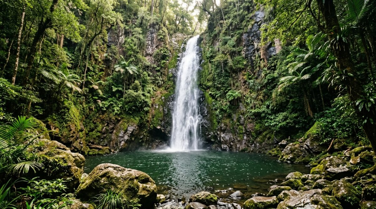 A rainforest waterfall and swimming pool near Jaco, Costa Rica