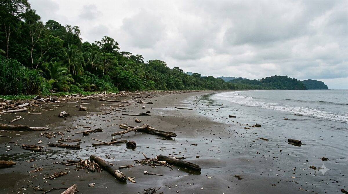An empty beach at low tide near Uvita on the south Pacific coast of Costa Rica
