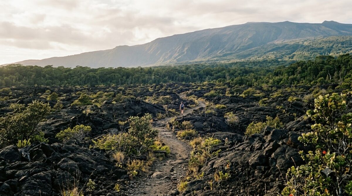 A trail across an old lava field below Arenal Volcano, Costa Rica