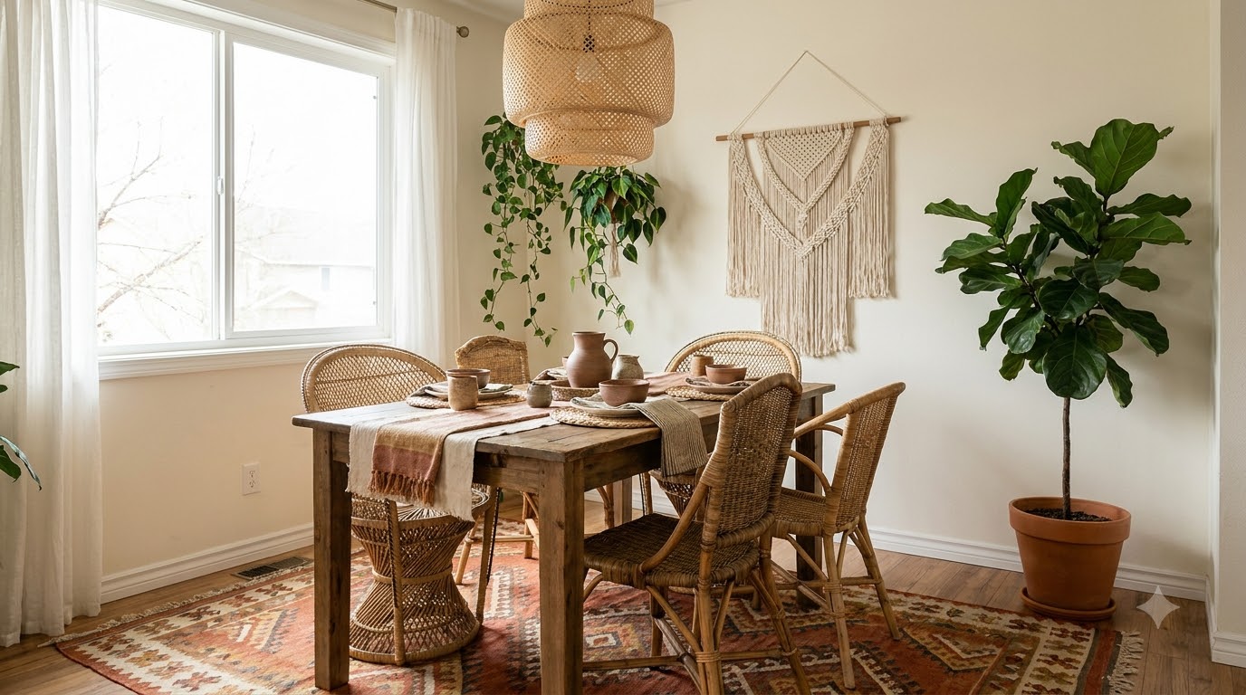 Coffee table styled for fall with amber stems, an amber candle, and a small stack of neutral books