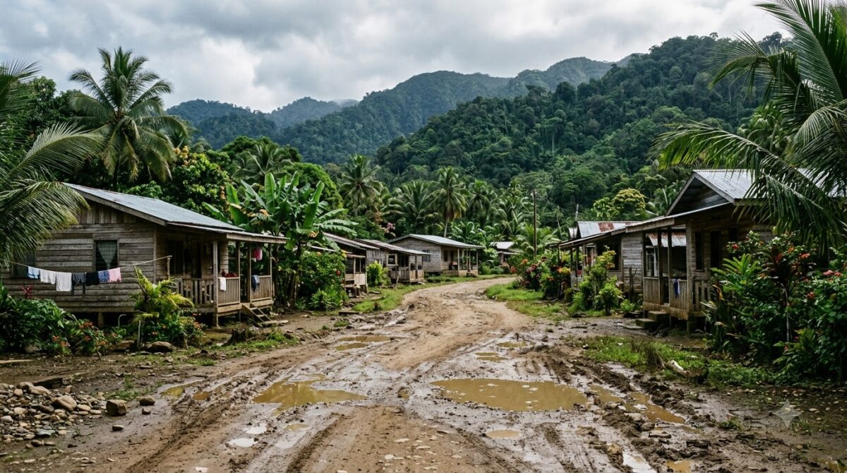 A dirt road through the small village of Dominical, Costa Rica