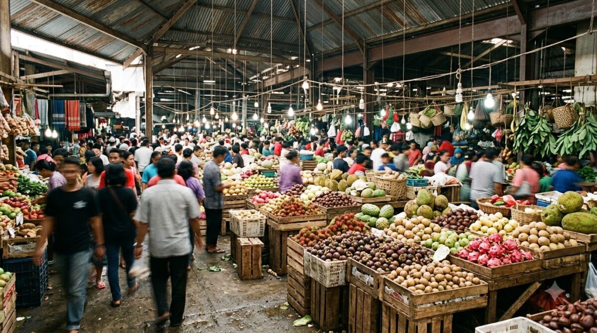 Fruit stalls inside the Paloquemao market in Bogota, Colombia