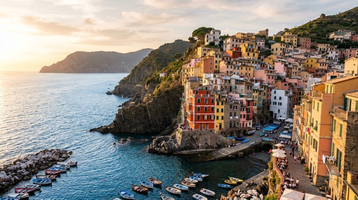 A colourful cliffside village above the sea in Cinque Terre, Italy