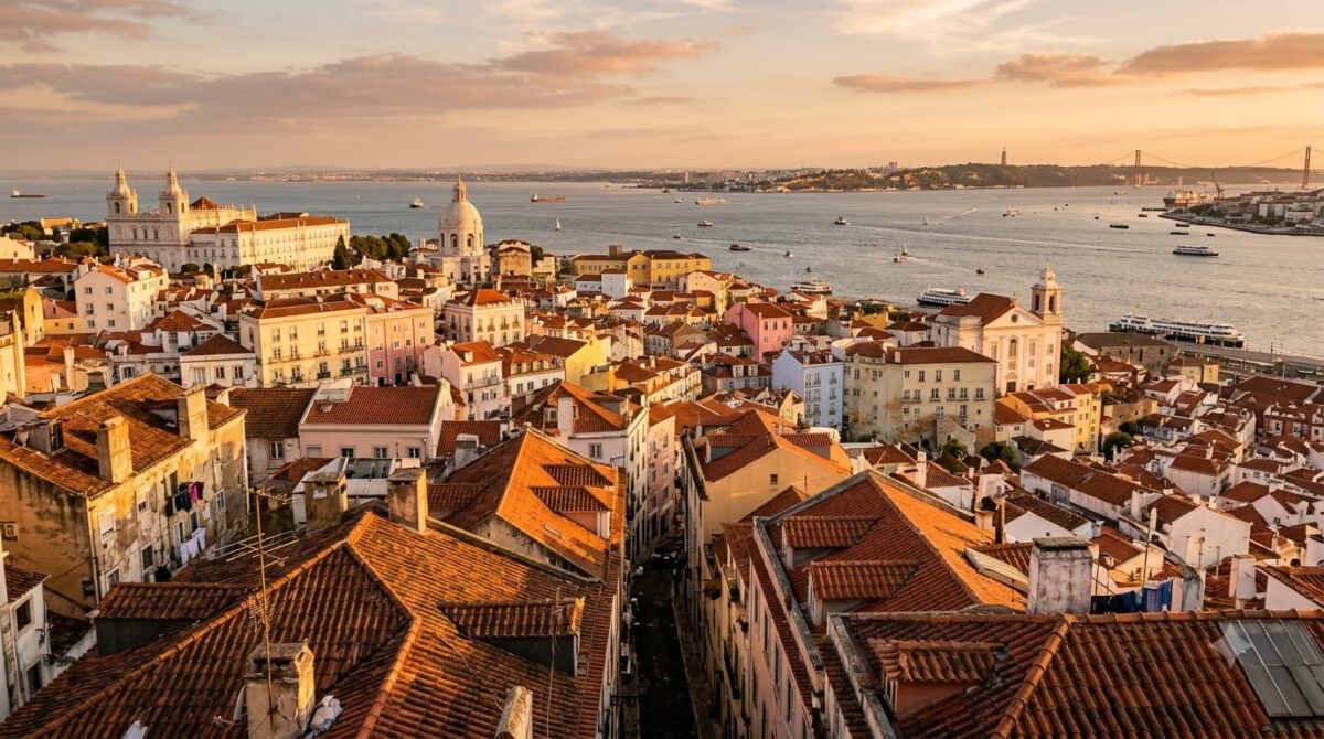Terracotta rooftops of the Alfama district in Lisbon, Portugal