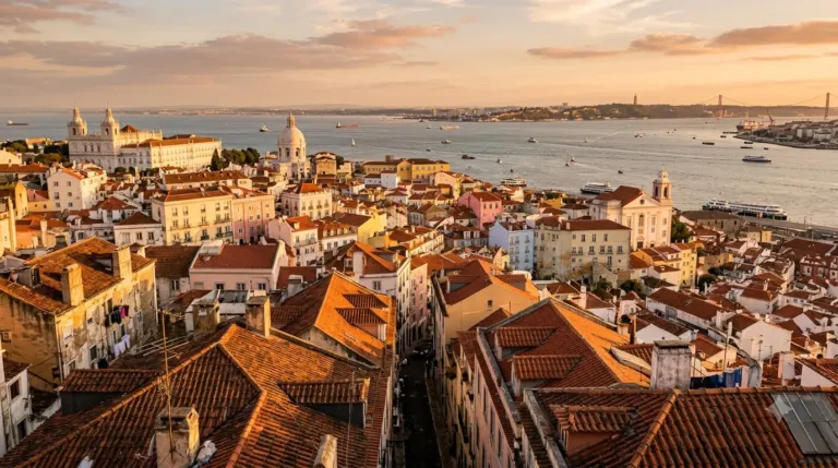 Terracotta rooftops of the Alfama district in Lisbon, Portugal
