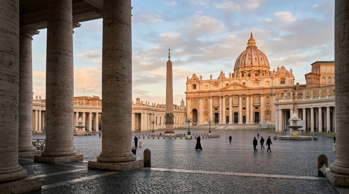 St Peters Square and basilica dome in Vatican City, Rome, Italy