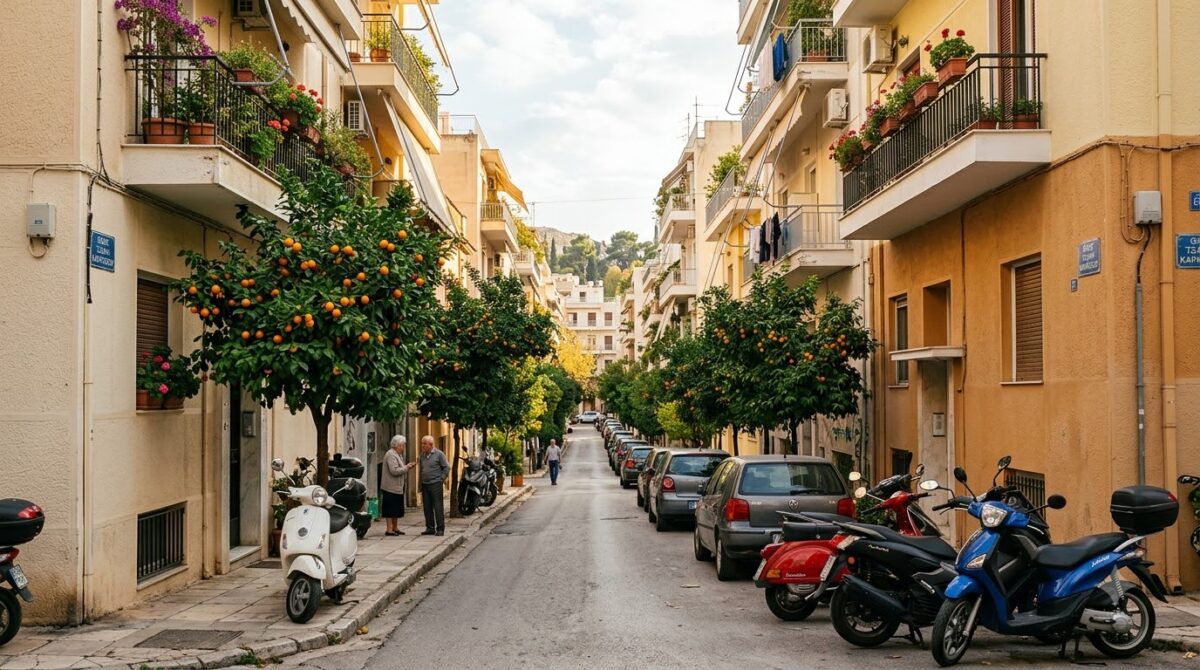 A quiet residential street in Koukaki, Athens, Greece