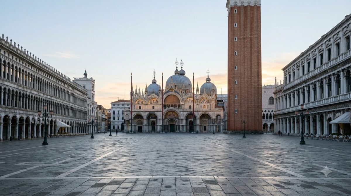 St Marks Square in Venice, Italy early in the morning with almost no people
