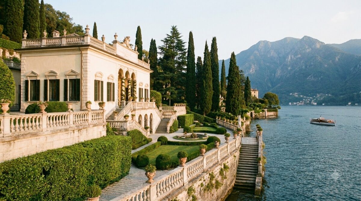 A nineteenth century Italian villa with terraced gardens running down to Lake Como