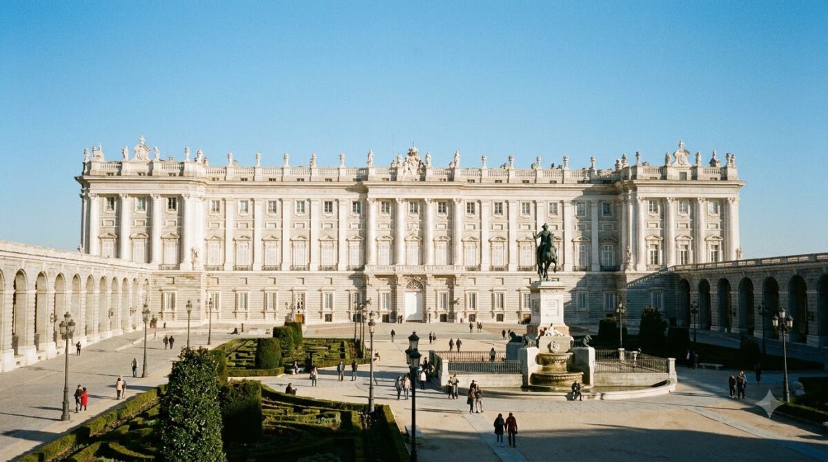 The Royal Palace of Madrid seen across its courtyard