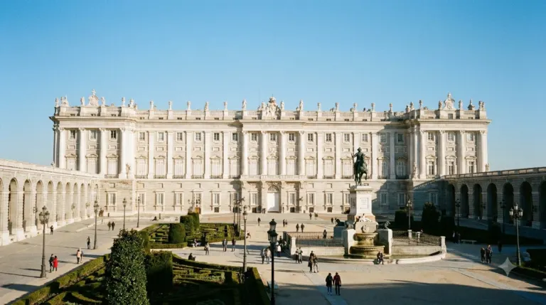 The Royal Palace of Madrid seen across its courtyard