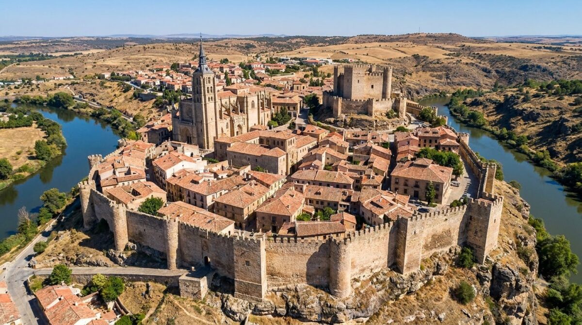 The walled city of Toledo on its hill inside a river bend