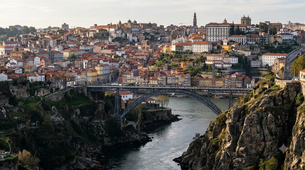 Porto seen across the river gorge from Vila Nova de Gaia