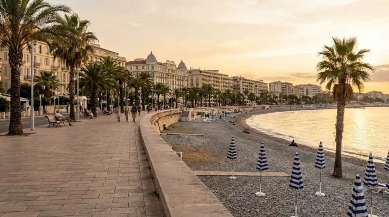 The Promenade des Anglais curving along the bay at Nice