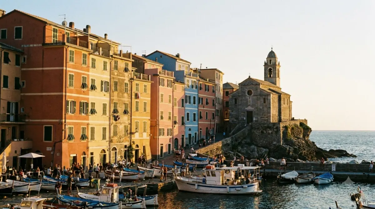 The tall coloured houses on the waterfront at Porto Venere near Cinque Terre