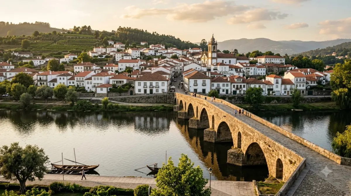 A riverfront town with a Roman bridge and whitewashed houses in the eastern Algarve