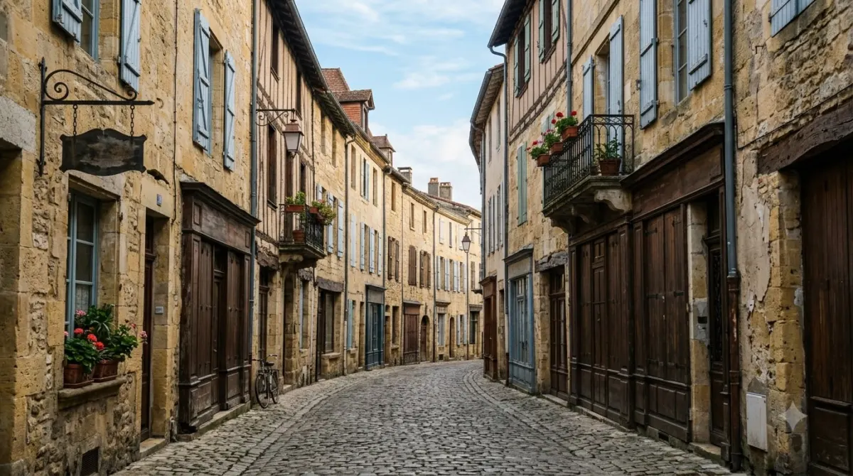 A quiet street of old shopfronts in the Chartrons merchant quarter of Bordeaux