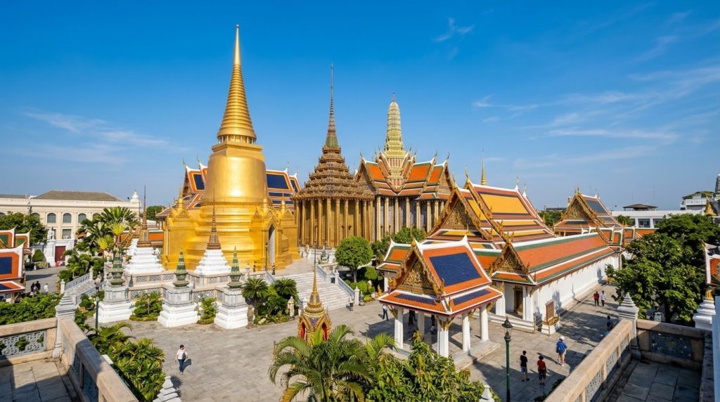 Grand Palace and Wat Phra Kaew under clear cool-season skies in Bangkok