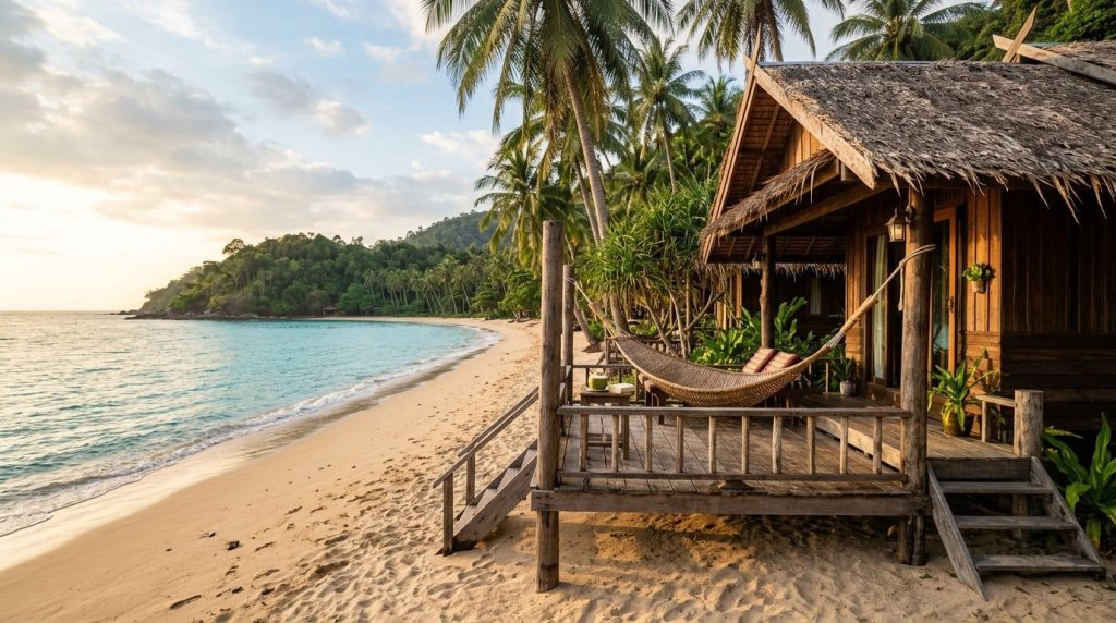 Beachfront bungalow with hammock at Kantiang Bay, Koh Lanta