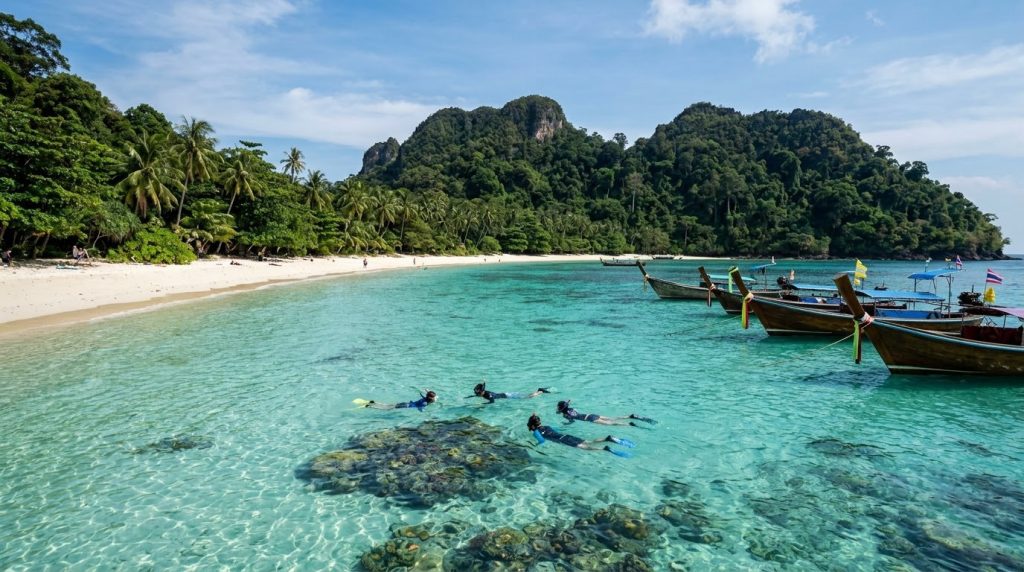 Snorkelling in clear water at Koh Rok near Koh Lanta
