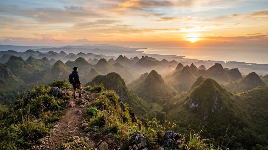 Jagged hills of Osmena Peak in Cebu at sunrise