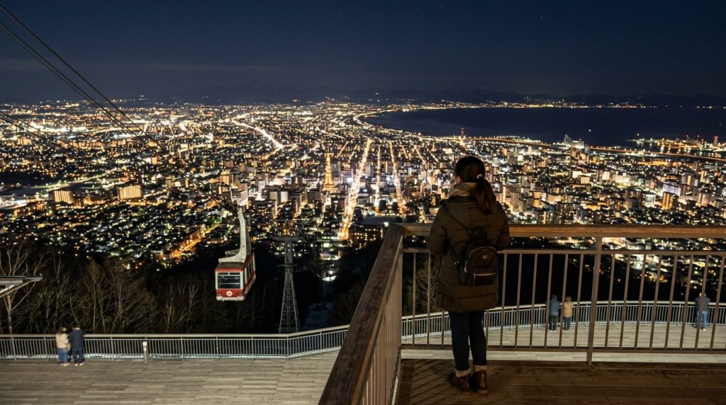Night view over Sapporo city lights from the Mount Moiwa observatory