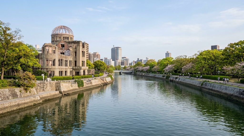 Atomic Bomb Dome beside the Motoyasu River in Hiroshima Peace Memorial Park