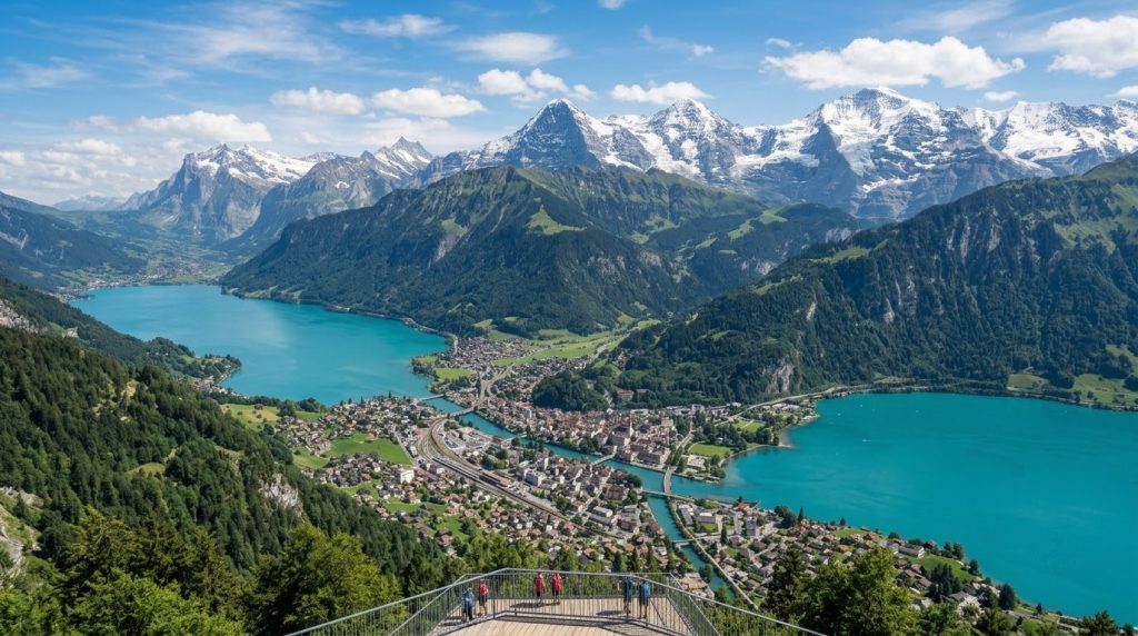 Interlaken between Lake Thun and Lake Brienz from Harder Kulm, Switzerland