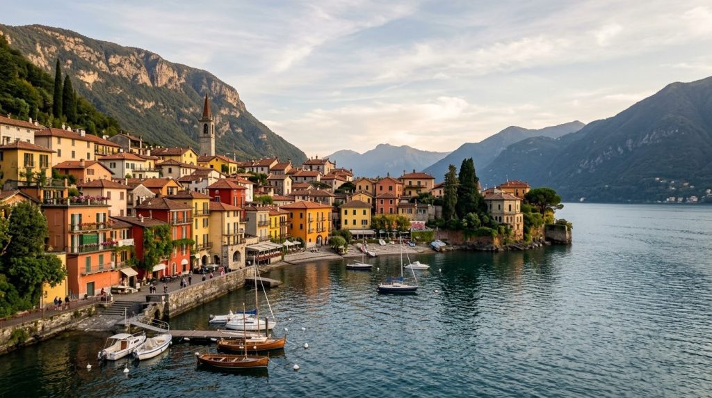 Colourful waterfront houses of Varenna on Lake Como, Italy