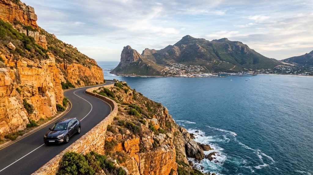 Car on Chapman's Peak Drive above Hout Bay near Cape Town