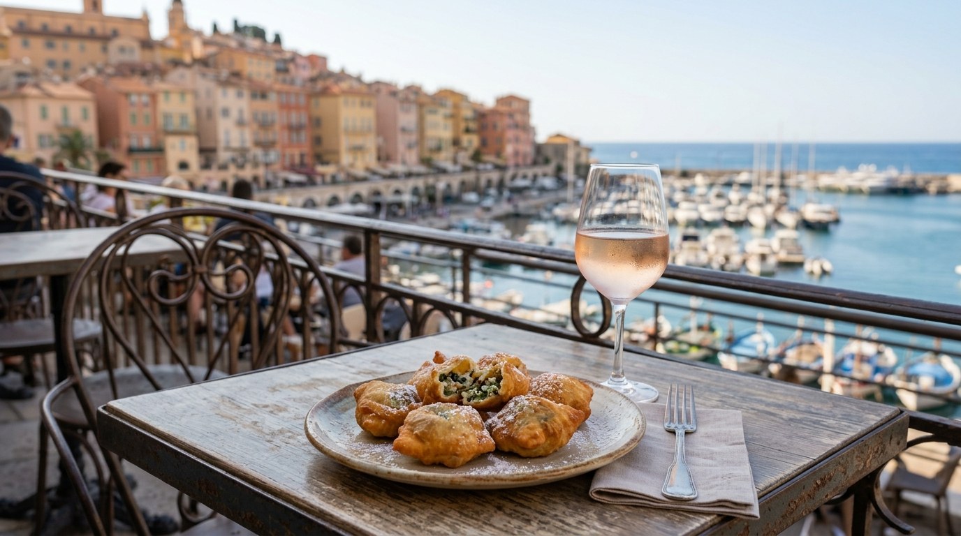 Golden barbagiuan pastries, a signature dish of Menton
