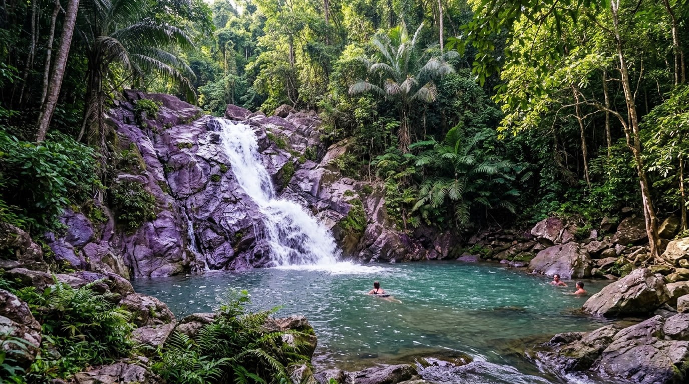 Na Muang waterfall tumbling into a jungle pool on Koh Samui
