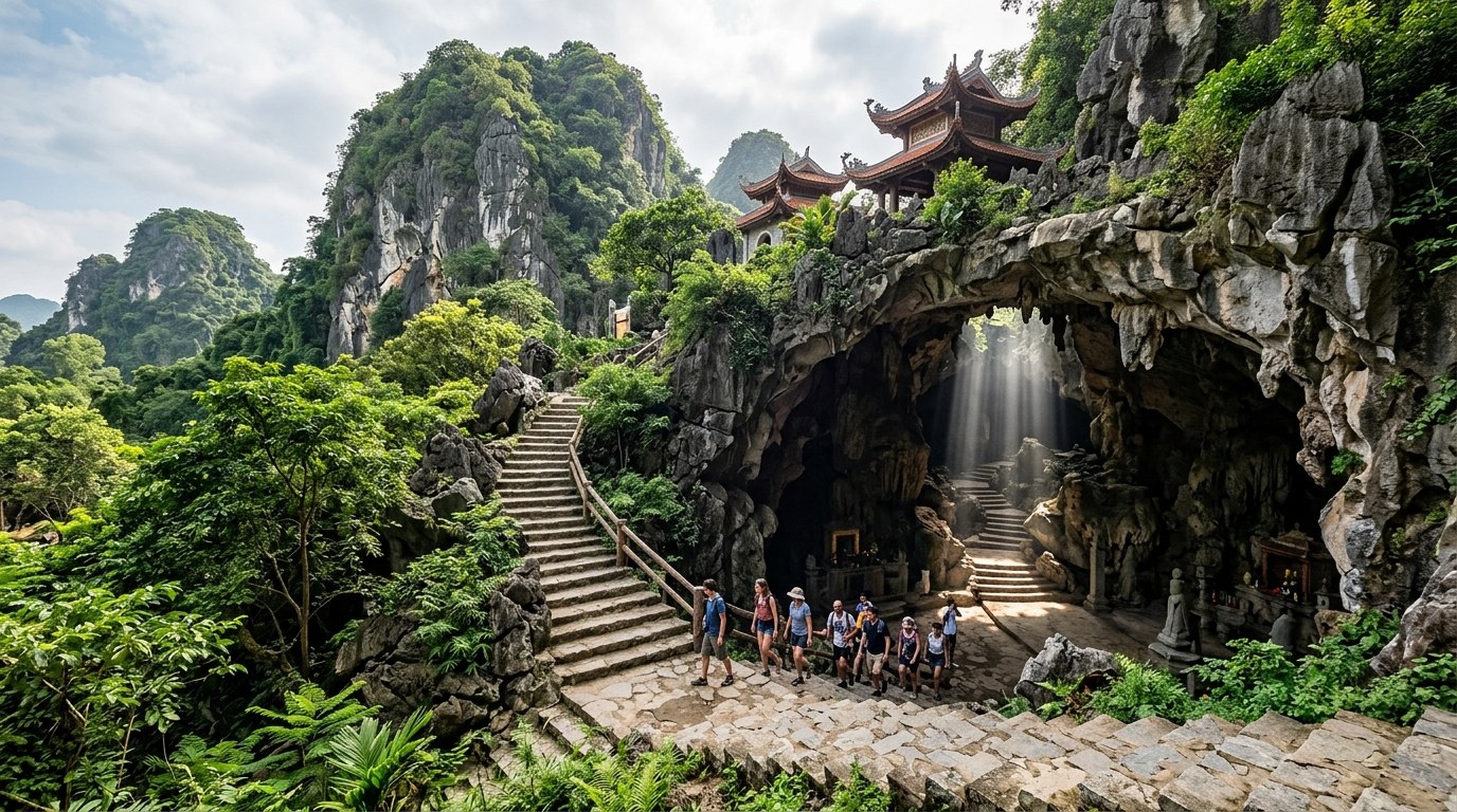 Pagodas and Huyen Khong cave at the Marble Mountains near Da Nang