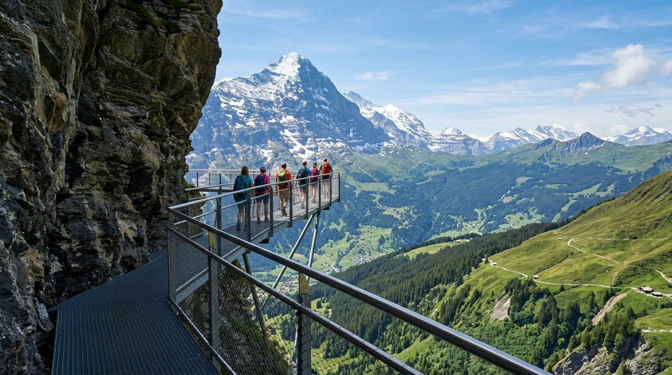 First Cliff Walk above Grindelwald with the Eiger across the valley