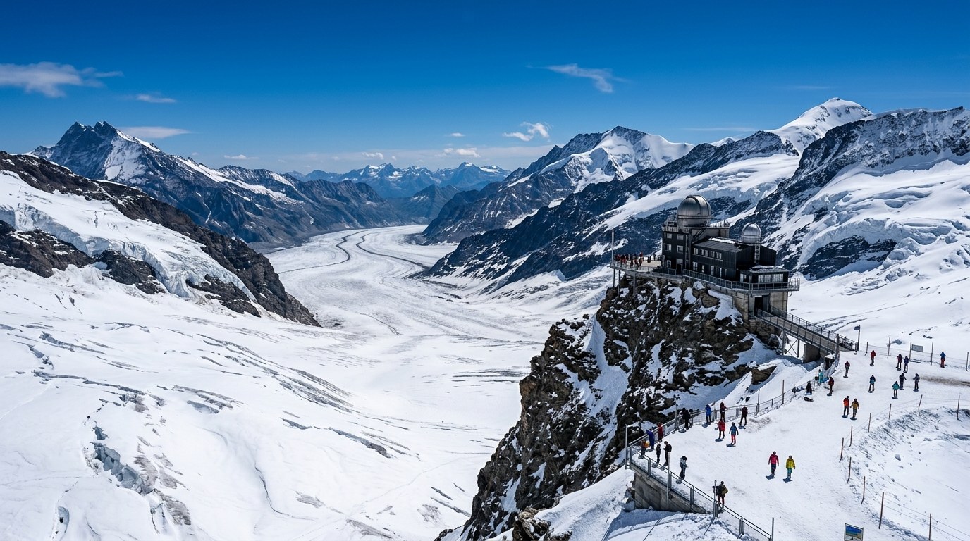 Jungfraujoch observatory above the Aletsch Glacier, a day trip from Interlaken