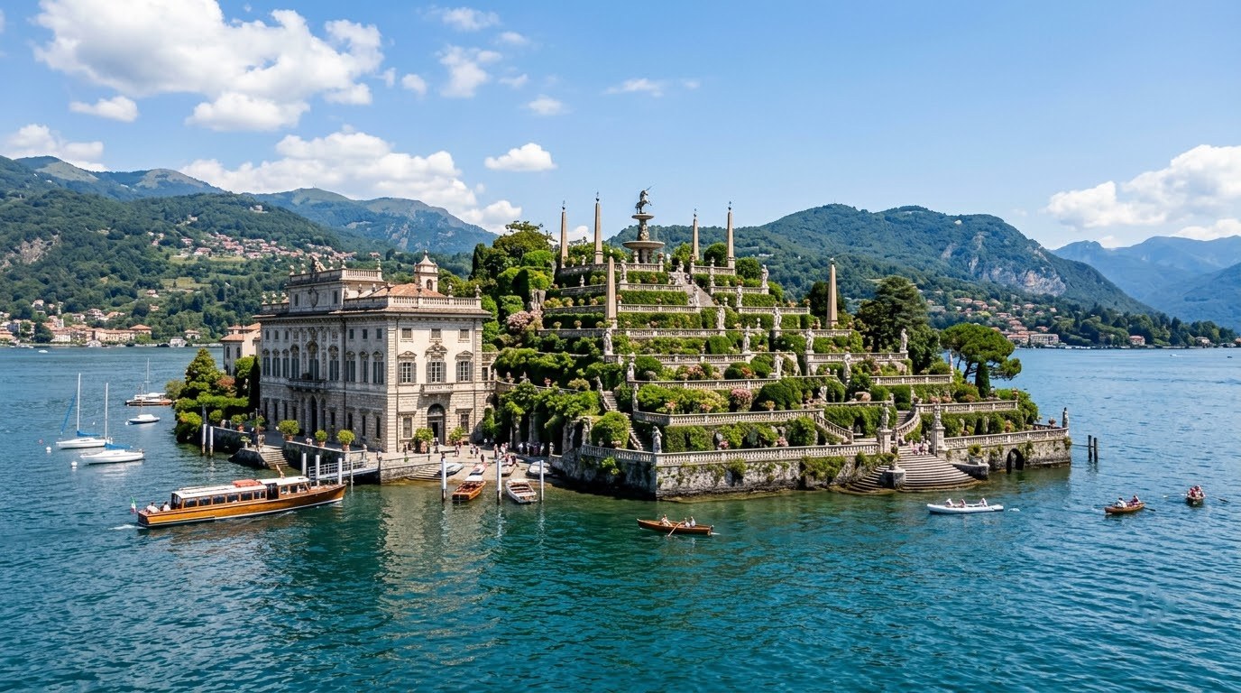 Palazzo Borromeo and terraced gardens of Isola Bella on Lake Maggiore