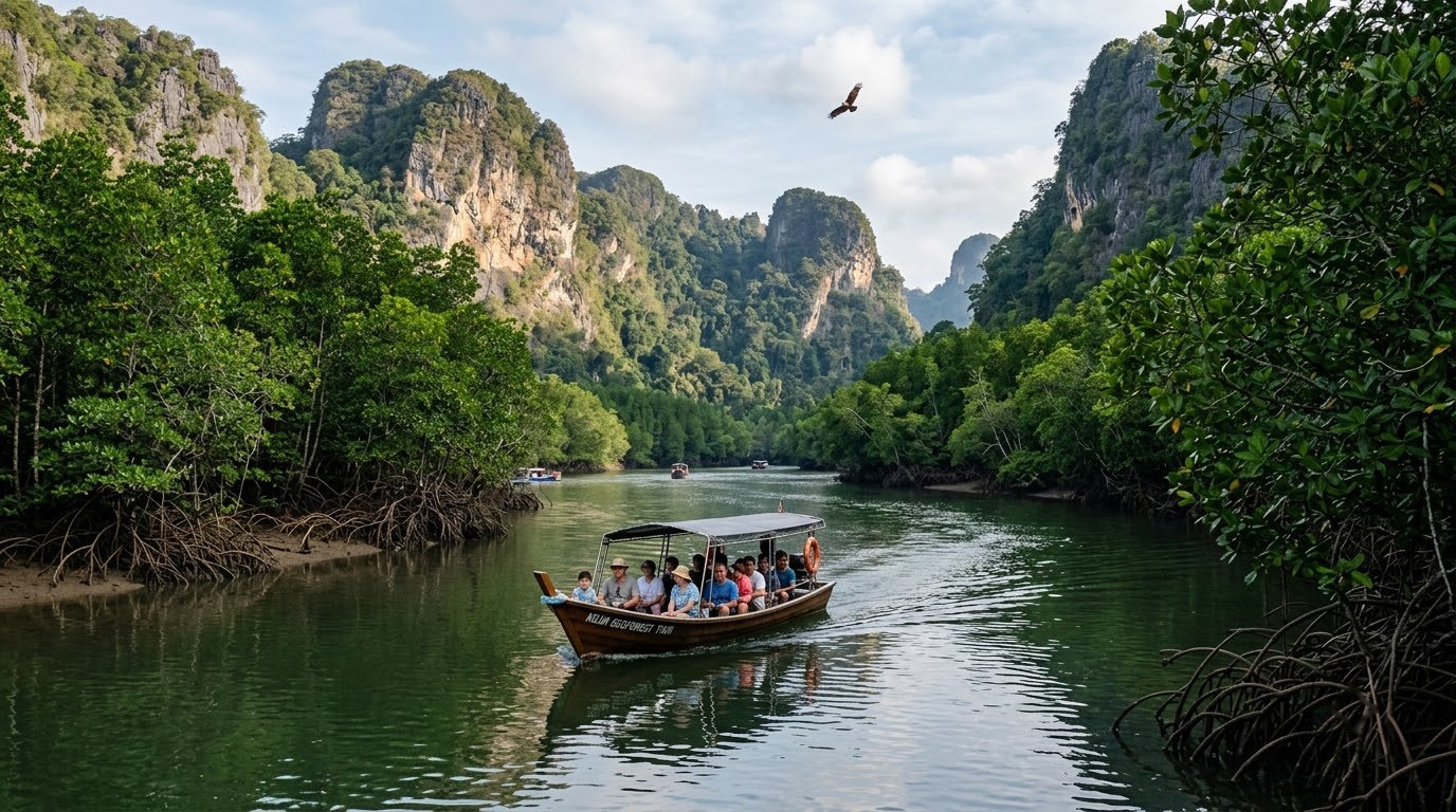 Boat tour through Kilim Karst Geoforest mangroves in Langkawi, Malaysia