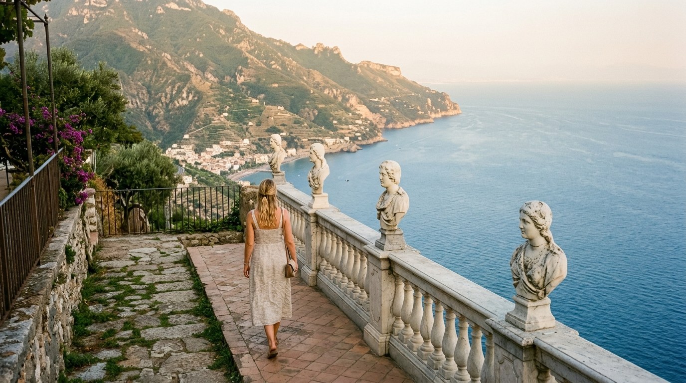 Terrace of Infinity at Villa Cimbrone in Ravello overlooking the Amalfi Coast