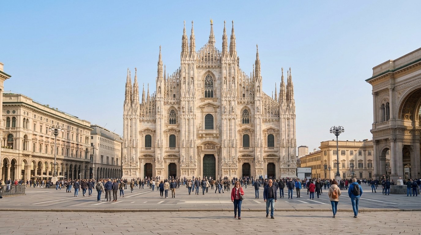 Milan Cathedral on Piazza del Duomo, a day trip from Lake Como