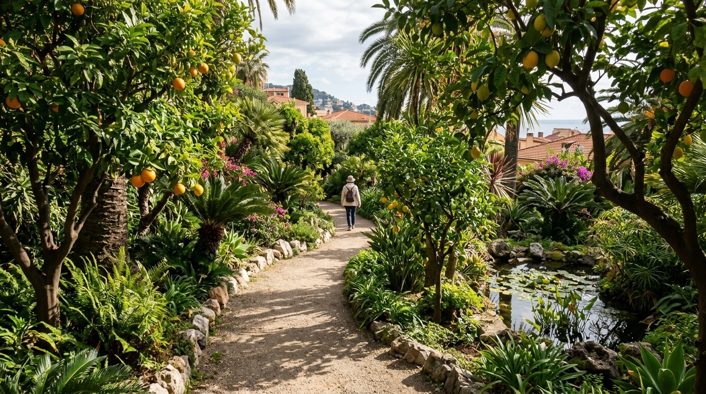 Path through the Val Rahmeh botanical garden in Menton