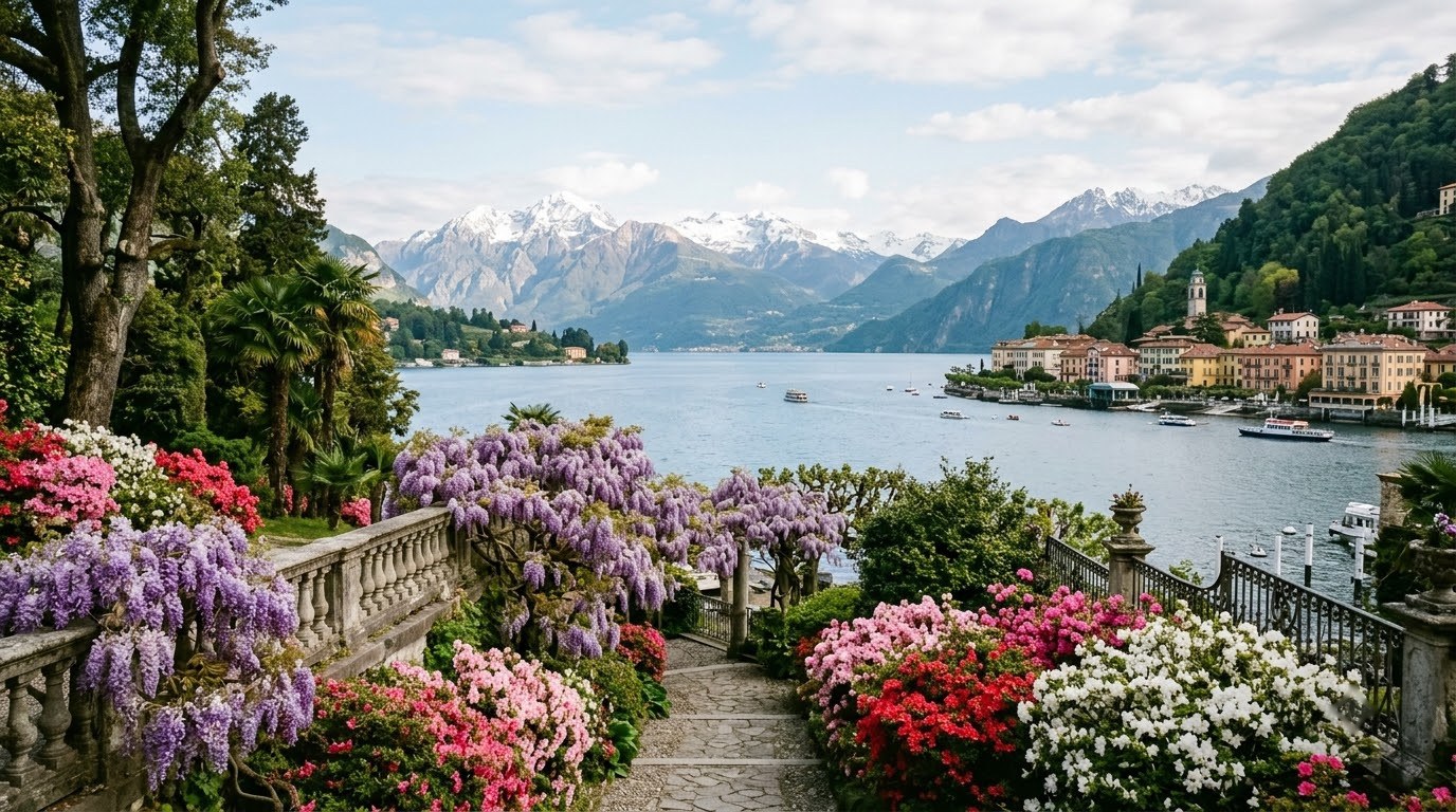 Spring azaleas at Villa Carlotta gardens on Lake Como