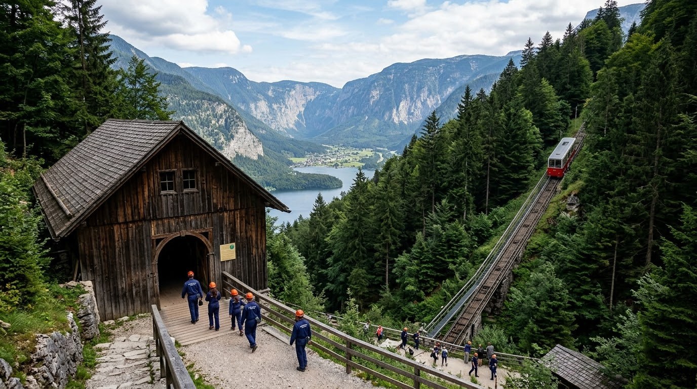 Entrance to the Hallstatt salt mine in the Salzberg valley