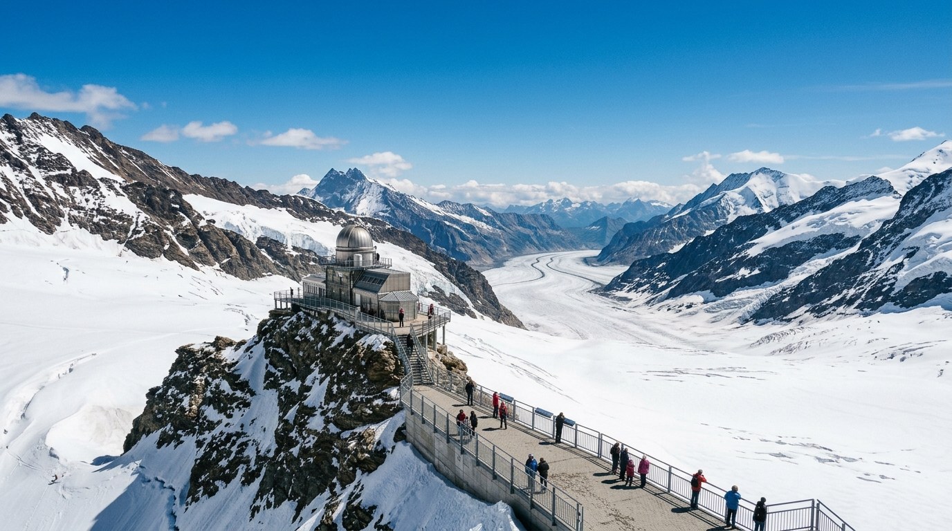 Sphinx observatory at Jungfraujoch above the Aletsch Glacier