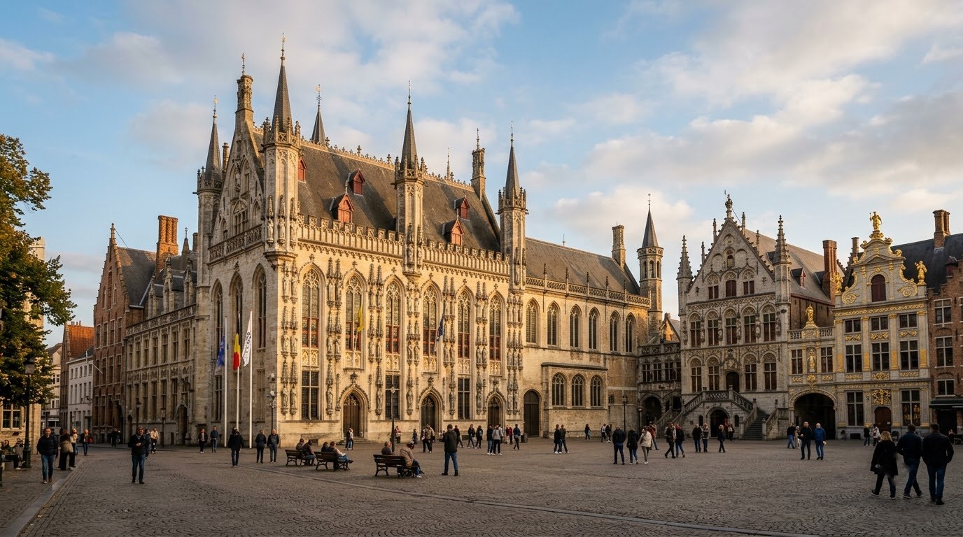 Gothic City Hall on Burg square in Bruges
