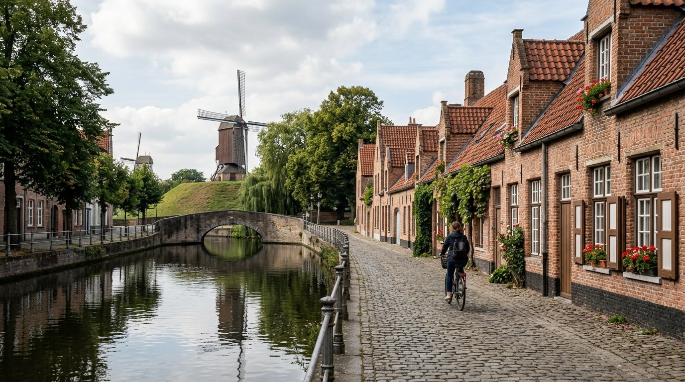 Quiet Sint-Anna residential quarter and canal in Bruges