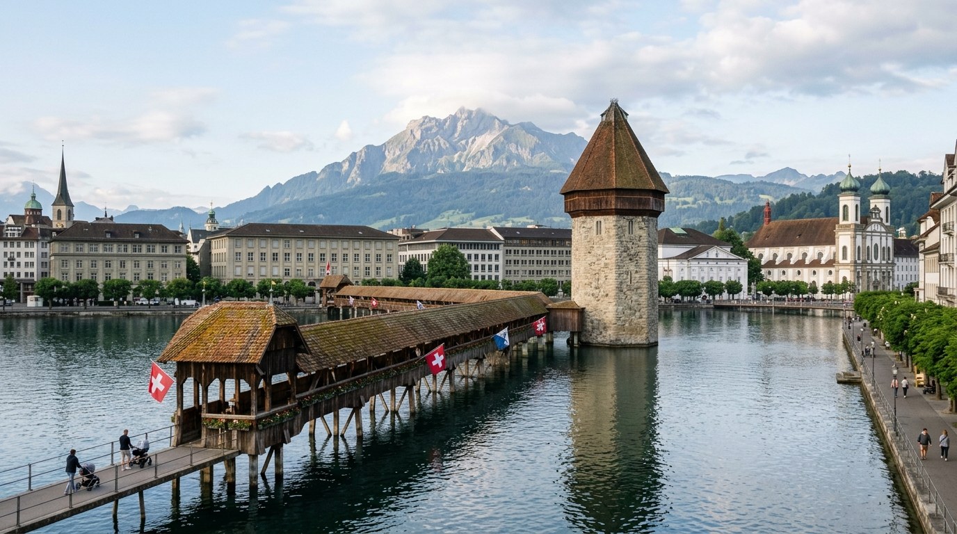 Lucerne Chapel Bridge and Mount Pilatus, the alpine rival to Bruges
