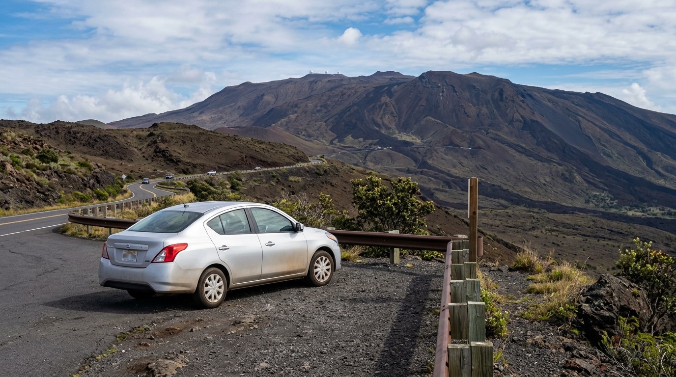 Rental car at a lookout on Hawaii's Big Island